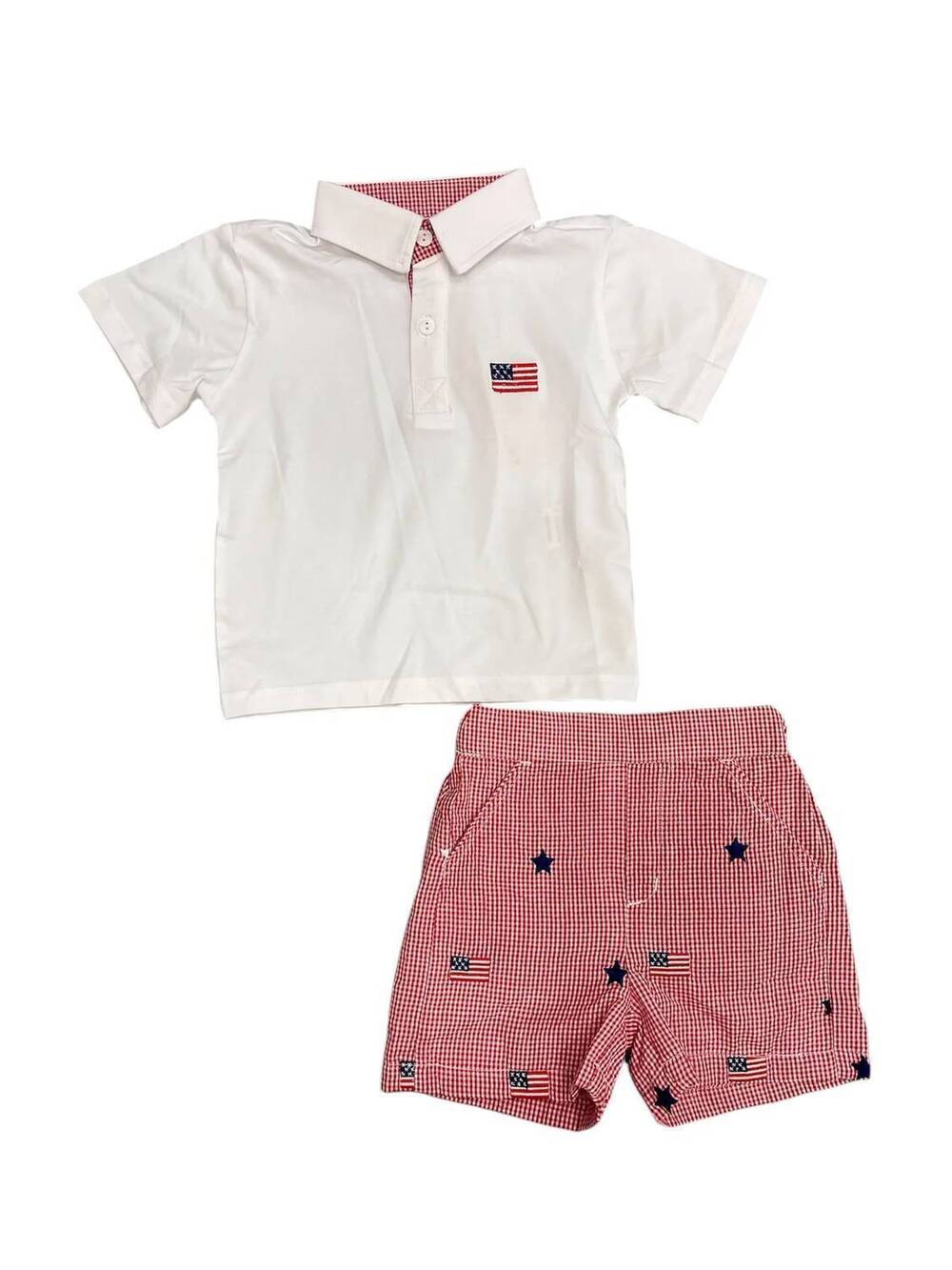 NEW SMOCKINGBIRD kid's flags and stars short set in white